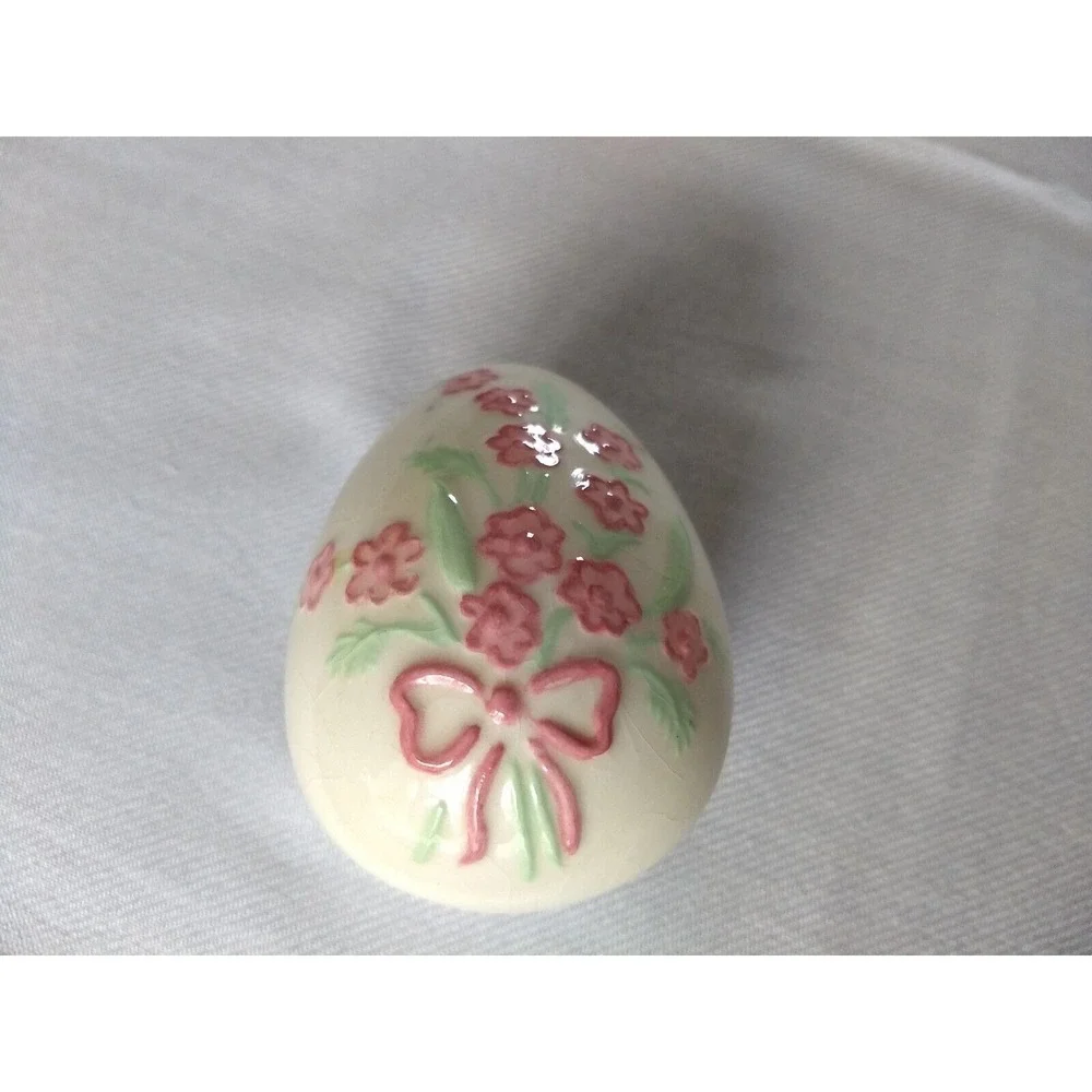 2 Bunny Knobler Japan Stainless Spreader Knives + Ceramic Egg Trinket Box Floral
